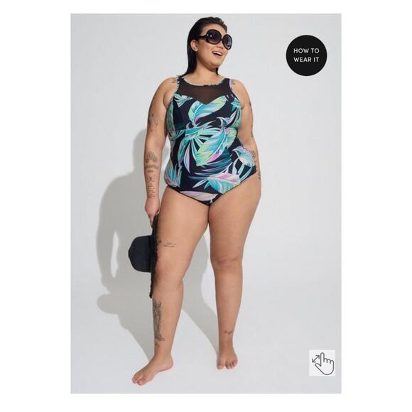torrid Other - Torrid Black Floral Wireless Mesh High Neck One Piece Swimsuit Sz.3 NWT